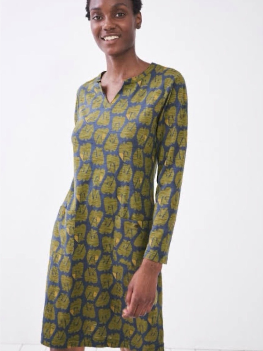 White Stuff Olive Green Patterned Midi Dress